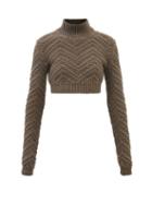 Fendi - Chevron-knit Cropped Wool Sweater - Womens - Khaki