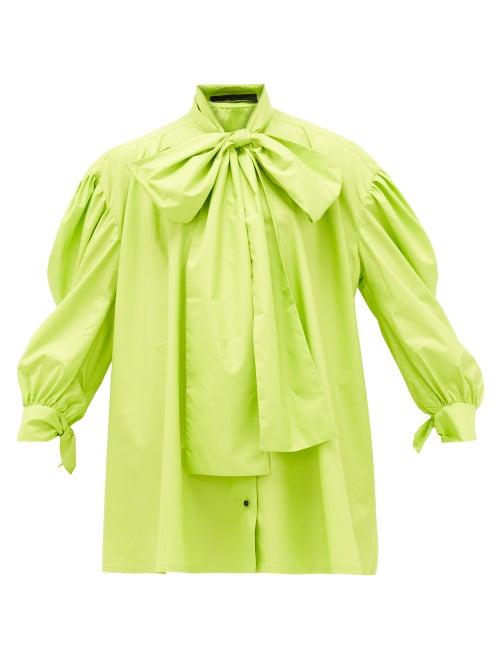 Matchesfashion.com Elzinga - Tie-neck Poplin Mini Dress - Womens - Green
