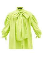 Matchesfashion.com Elzinga - Tie-neck Poplin Mini Dress - Womens - Green