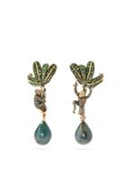 Matchesfashion.com Bibi Van Der Velden - Monkey Diamond, Pearl & 18kt Rose-gold Earrings - Womens - Green Multi