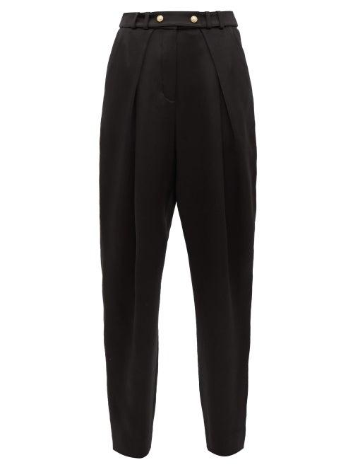 Matchesfashion.com Balmain - Pleated Silk-satin Tapered Trousers - Womens - Black