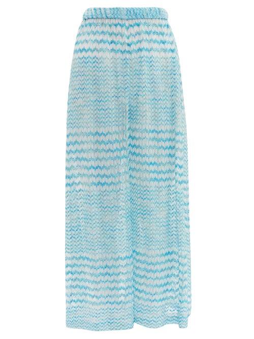 Matchesfashion.com Missoni Mare - Zigzag Knitted Wide Leg Trousers - Womens - Blue
