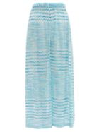 Matchesfashion.com Missoni Mare - Zigzag Knitted Wide Leg Trousers - Womens - Blue
