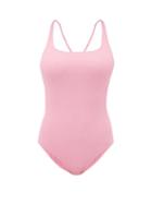 Matchesfashion.com Ganni - Crossover Back Ribbed Jersey Swimsuit - Womens - Pink