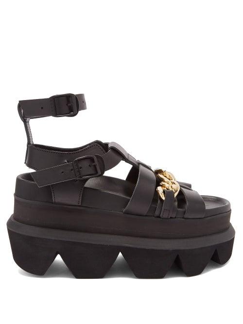 Sacai - Chaim-trimmed Flatform Leather Sandals - Womens - Black