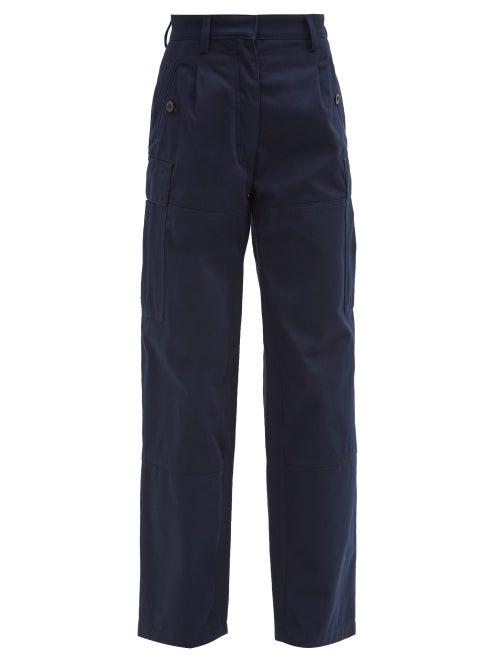 Matchesfashion.com Loewe - High-rise Cotton-twill Cargo Trousers - Womens - Navy