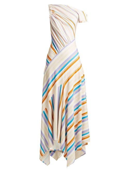 Matchesfashion.com Peter Pilotto - Off The Shoulder Striped Jersey Dress - Womens - White Stripe