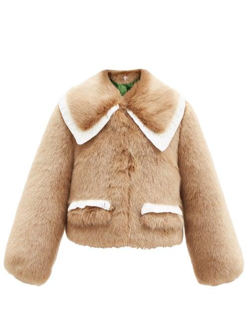 Matchesfashion.com Shrimps - Heath Lace-trim Faux-fur Coat - Womens - Camel