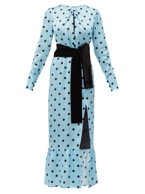 Matchesfashion.com Raquel Diniz - Teresa Polka Dot Silk Satin Dress - Womens - Blue Multi