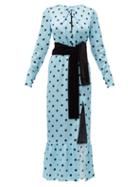 Matchesfashion.com Raquel Diniz - Teresa Polka Dot Silk Satin Dress - Womens - Blue Multi