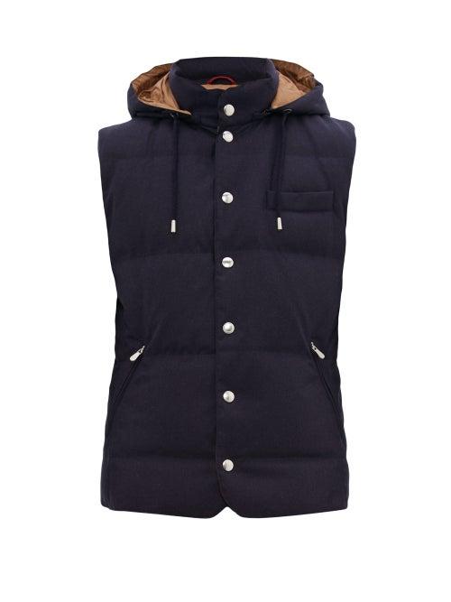 Matchesfashion.com Brunello Cucinelli - Down Quilted Technical Hooded Gilet - Mens - Navy