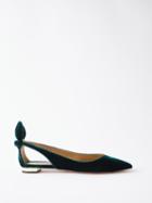 Aquazzura - Bow Tie Velvet Flats - Womens - Green