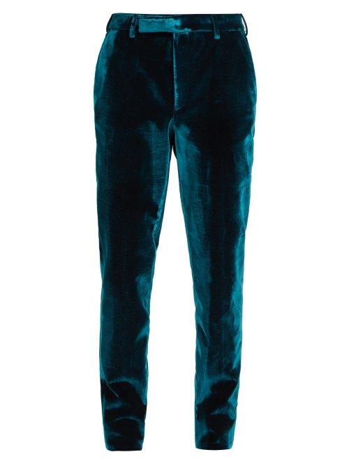 Matchesfashion.com Saint Laurent - Slim Leg Velvet Tuxedo Trousers - Mens - Blue