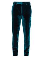 Matchesfashion.com Saint Laurent - Slim Leg Velvet Tuxedo Trousers - Mens - Blue