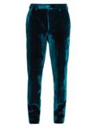 Matchesfashion.com Saint Laurent - Slim Leg Velvet Tuxedo Trousers - Mens - Blue