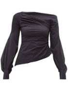 Matchesfashion.com Peter Pilotto - Off The Shoulder Cotton Poplin Top - Womens - Navy