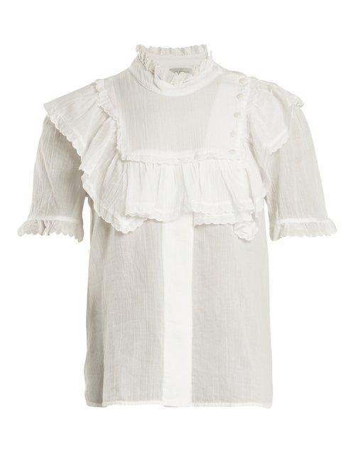 Matchesfashion.com Lee Mathews - Carly Ruffle Trimmed Cotton Top - Womens - White