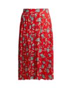 Matchesfashion.com Vetements - Pleated Floral Print Crepe Midi Skirt - Womens - Red Multi