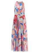 Matchesfashion.com Emilio Pucci - Gathered-neck Quirimbas-print Silk Maxi Dress - Womens - Pink Multi