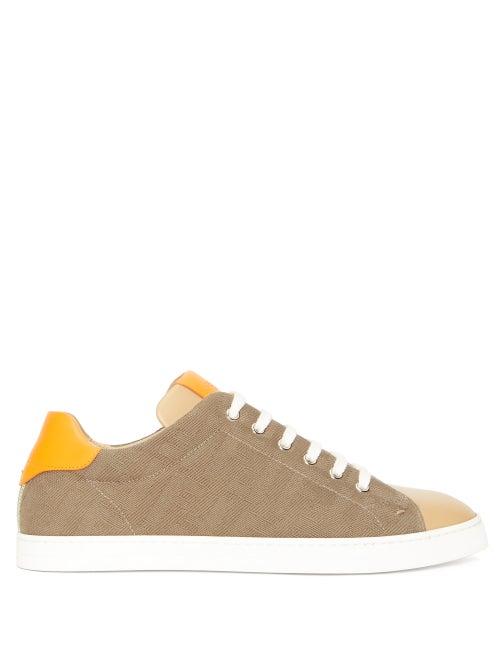 Matchesfashion.com Fendi - Ff-jacquard Canvas And Leather Trainers - Mens - Khaki Multi