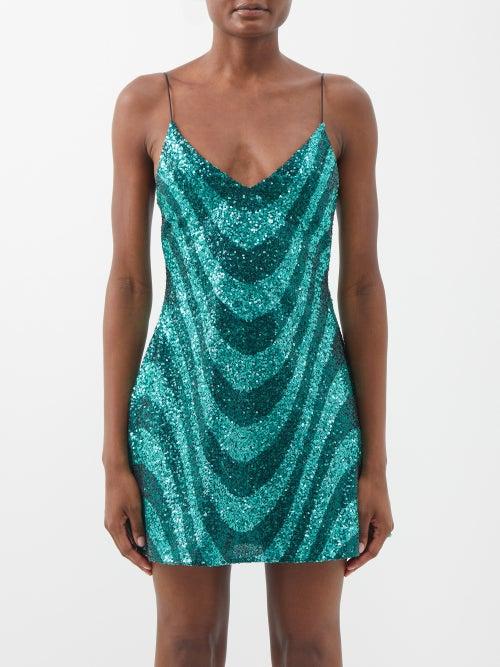 Halpern - Sequin-striped Mini Dress - Womens - Green