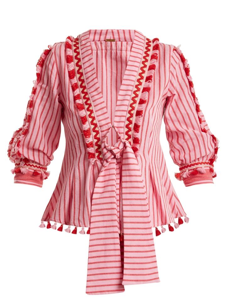 Dodo Bar Or Skyler Tassel-embellished Striped Cotton Top