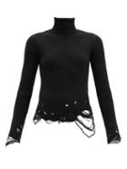 Matchesfashion.com Balenciaga - Roll-neck Distressed Ribbed Virgin-wool Sweater - Womens - Black
