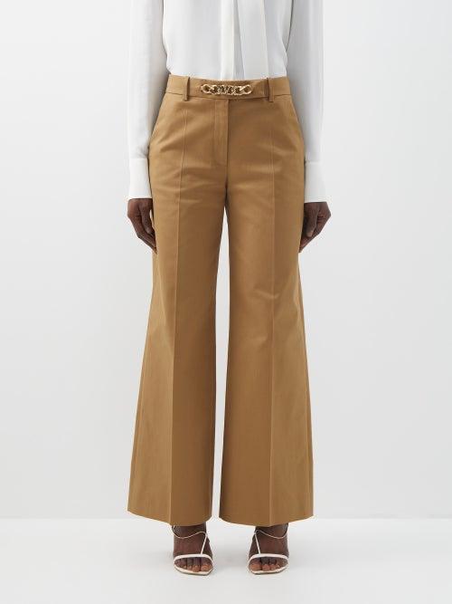 Valentino - High-waist Stretch-gabardine Wide-leg Trousers - Womens - Beige