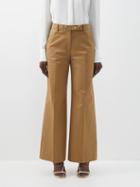 Valentino - High-waist Stretch-gabardine Wide-leg Trousers - Womens - Beige