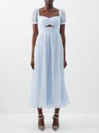 Self-portrait - Sweetheart-neck Pleated-chiffon Midi Dress - Womens - Light Blue
