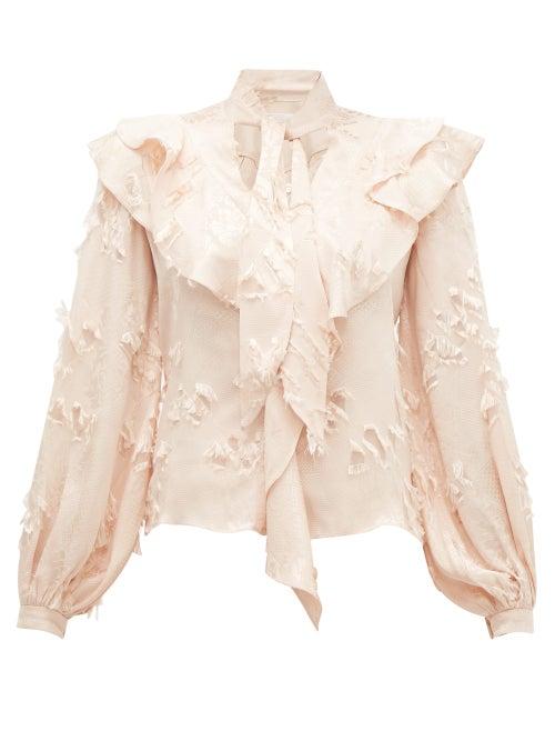 Matchesfashion.com Peter Pilotto - Ruffled Fil Coup Satin Jacquard Blouse - Womens - Cream