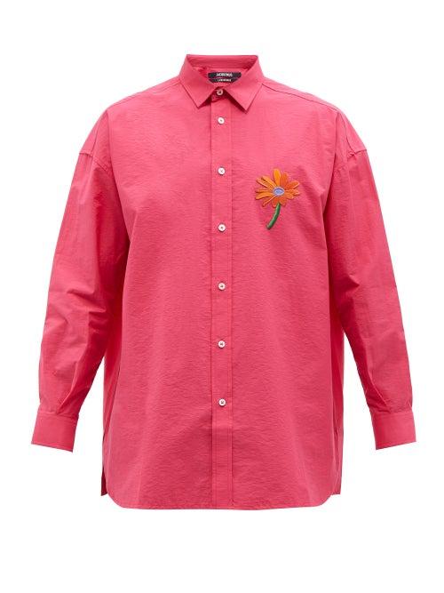 Jacquemus - Floral-appliqu Cotton-blend Poplin Shirt - Mens - Pink