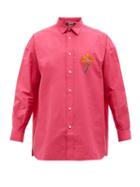 Jacquemus - Floral-appliqu Cotton-blend Poplin Shirt - Mens - Pink