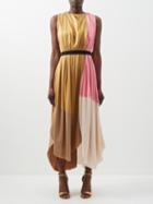 Roksanda - Aldona Colour-blocked Silk-satin Midi Dress - Womens - Gold Multi