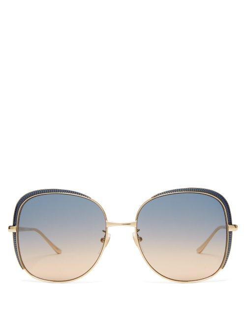 Matchesfashion.com Gucci - Oversized Square Metal Sunglasses - Womens - Gold Multi