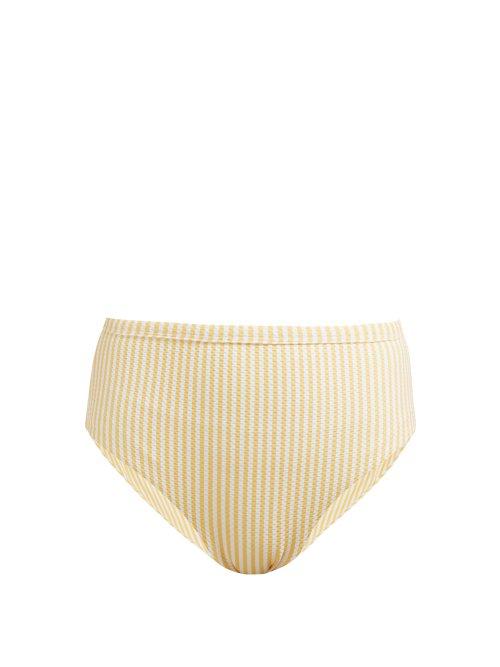 Matchesfashion.com Asceno - High Rise Technical Seersucker Bikini Briefs - Womens - Yellow
