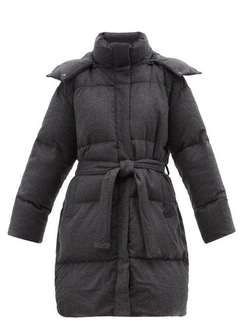 Joseph - Celida Hooded Wool-blend Flannel Down Coat - Womens - Dark Grey