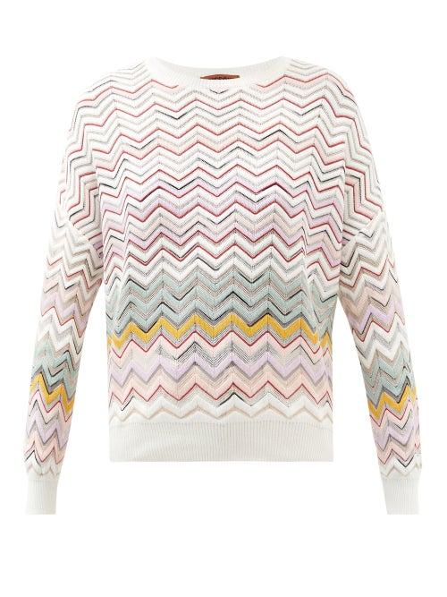 Missoni - Zigzag Eyeletted Cotton-blend Sweater - Womens - Cream Stripe