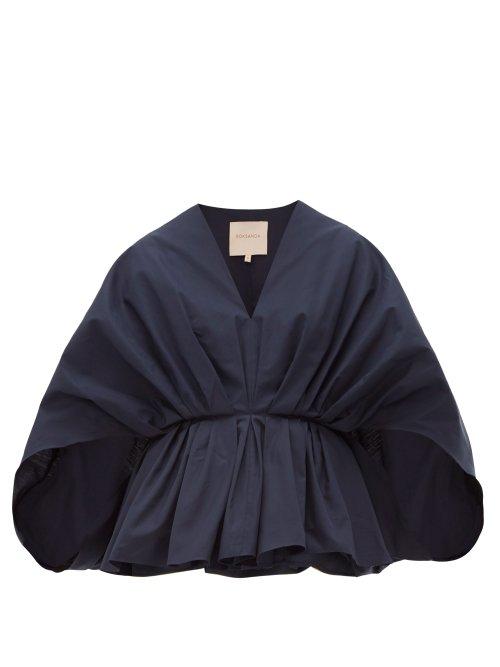 Matchesfashion.com Roksanda - Aniya Pleated Cotton Top - Womens - Navy