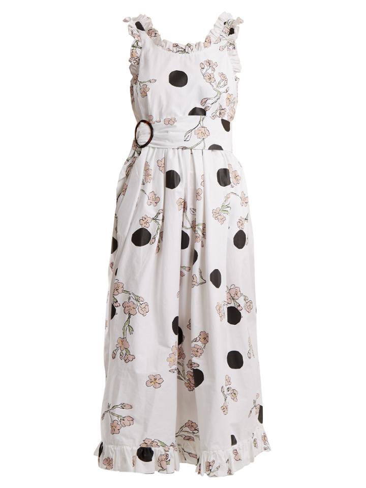 Isa Arfen Ruffle-trimmed Polka Dot-print Cotton Dress