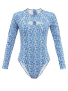 Matchesfashion.com The Upside - China Print Stretch Jersey Paddle Suit - Womens - Blue White