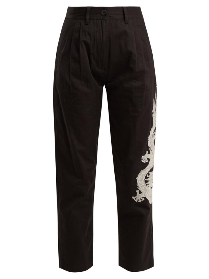 Maharishi Dragon-embroidery Cotton Cropped Trousers