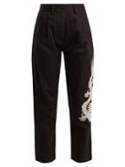 Maharishi Dragon-embroidery Cotton Cropped Trousers
