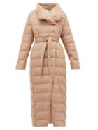 Matchesfashion.com Herno - High Neck Belted Down Filled Silk Blend Coat - Womens - Camel