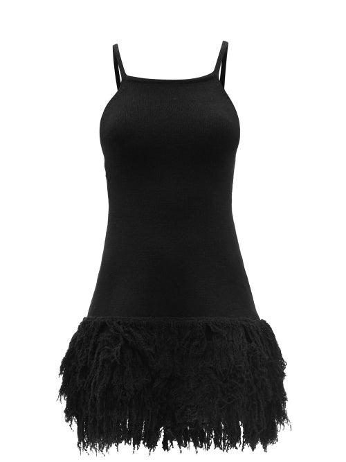 Ladies Rtw Joostricot - Fringed Jersey Mini Dress - Womens - Black