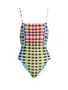 Mara Hoffman Plaid Mustard-print High-leg Swimsuit