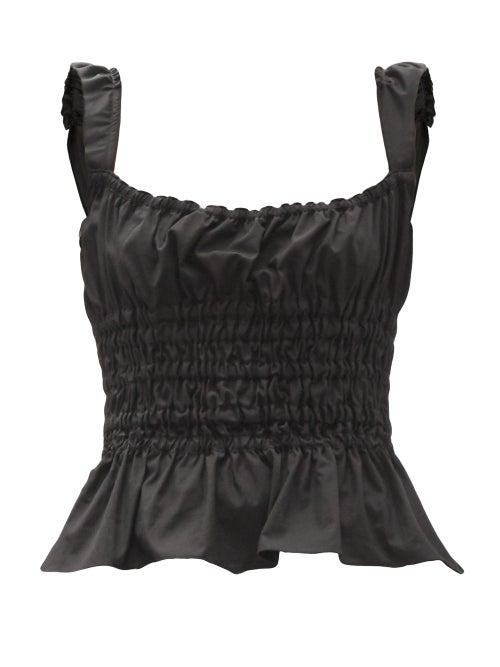 Matchesfashion.com Brock Collection - Silvia Shirred Cotton-poplin Top - Womens - Black