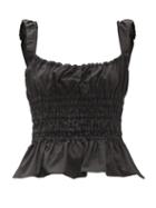 Matchesfashion.com Brock Collection - Silvia Shirred Cotton-poplin Top - Womens - Black