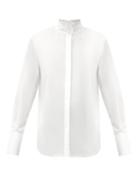 Matchesfashion.com Frame - Ruffled High-neck Cotton-poplin Shirt - Womens - White
