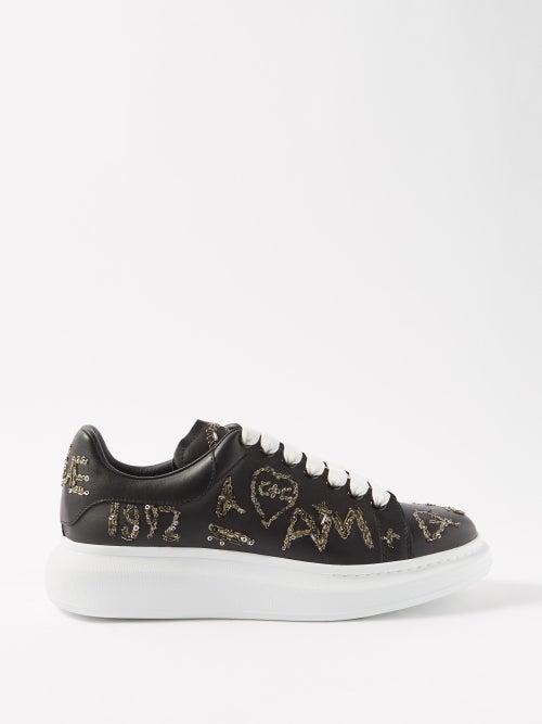 Alexander Mcqueen - Oversized Embellished-leather Trainers - Mens - Black White